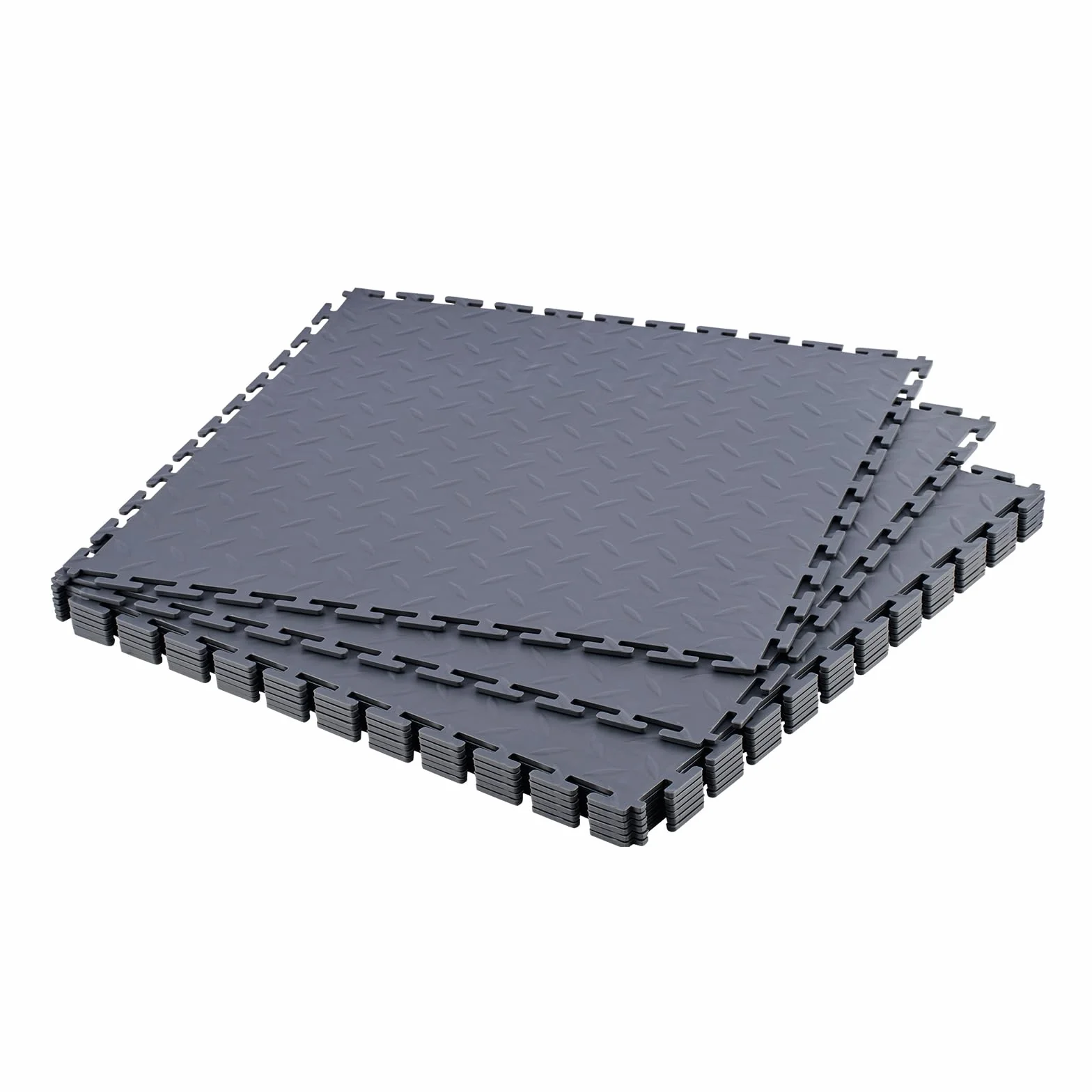 VEVOR PVC Garagenboden, 8er-Pack 513x513x5 mm, Werkstattboden, Industrieboden, Klick Verlegung, rutschfeste PVC-Matten mit Diamantplatte für Werkstatt, Lager, Werkzeugraum, Graphitgrau