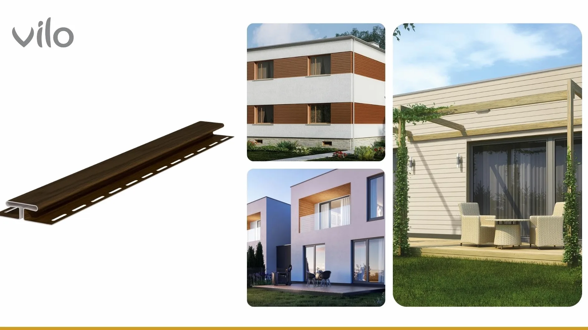 VILO Fassadenpaneel-Verbinder SVP-18, Lange 3.05M, Deckenpaneele, für Innen und Außen, Dachpaneele, Wandblende, Holzoptik, Witterungsbeständig und pflegeleicht, Nussbaum, 1 Stück