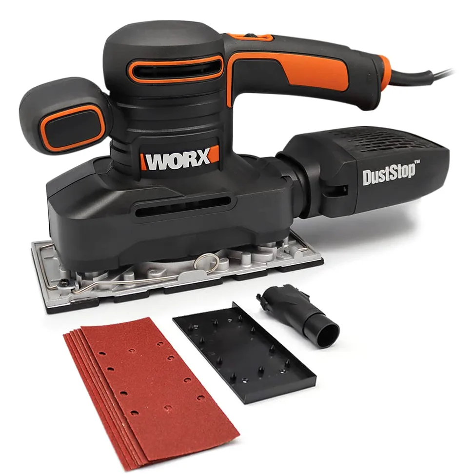 WORX WX641 Schwingschleifer 250 W – Handlicher Schleifer mit DUSTSTOP Mikrofilter für ein sauberes Arbeiten – Großer Schwingkreis & einfache Bedienung