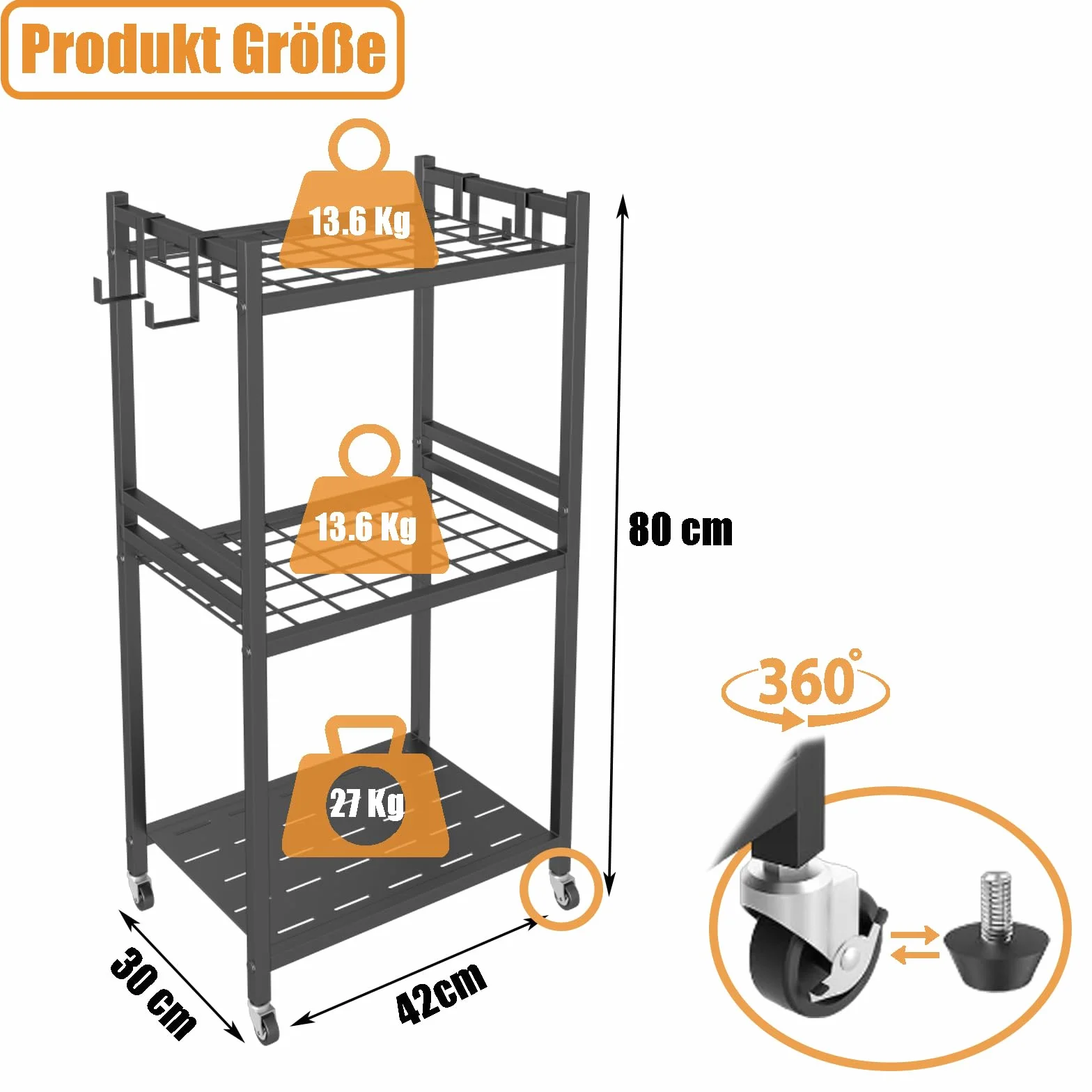 Gartenwerkzeug Organizer mit 4 Haken, Metall Gartengerätehalter für Besen Mop Rechen Schaufel, Gartenwerkzeug aufbewahrung für Garten und Garage Garagen, garten organizer (schwarze, 42x30x80 cm)