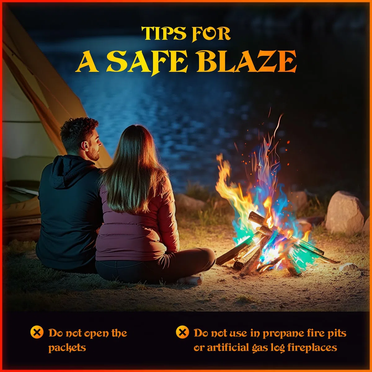 MEKER Feuerfarbwechsel-Pakete – Feuerstelle, Lagerfeuer, Outdoor-Kamine, Lagerfeuer – buntes wechselndes Feuer – perfektes Feuer-Camping-Zubehör für Kinder und Erwachsene (48 Stück)