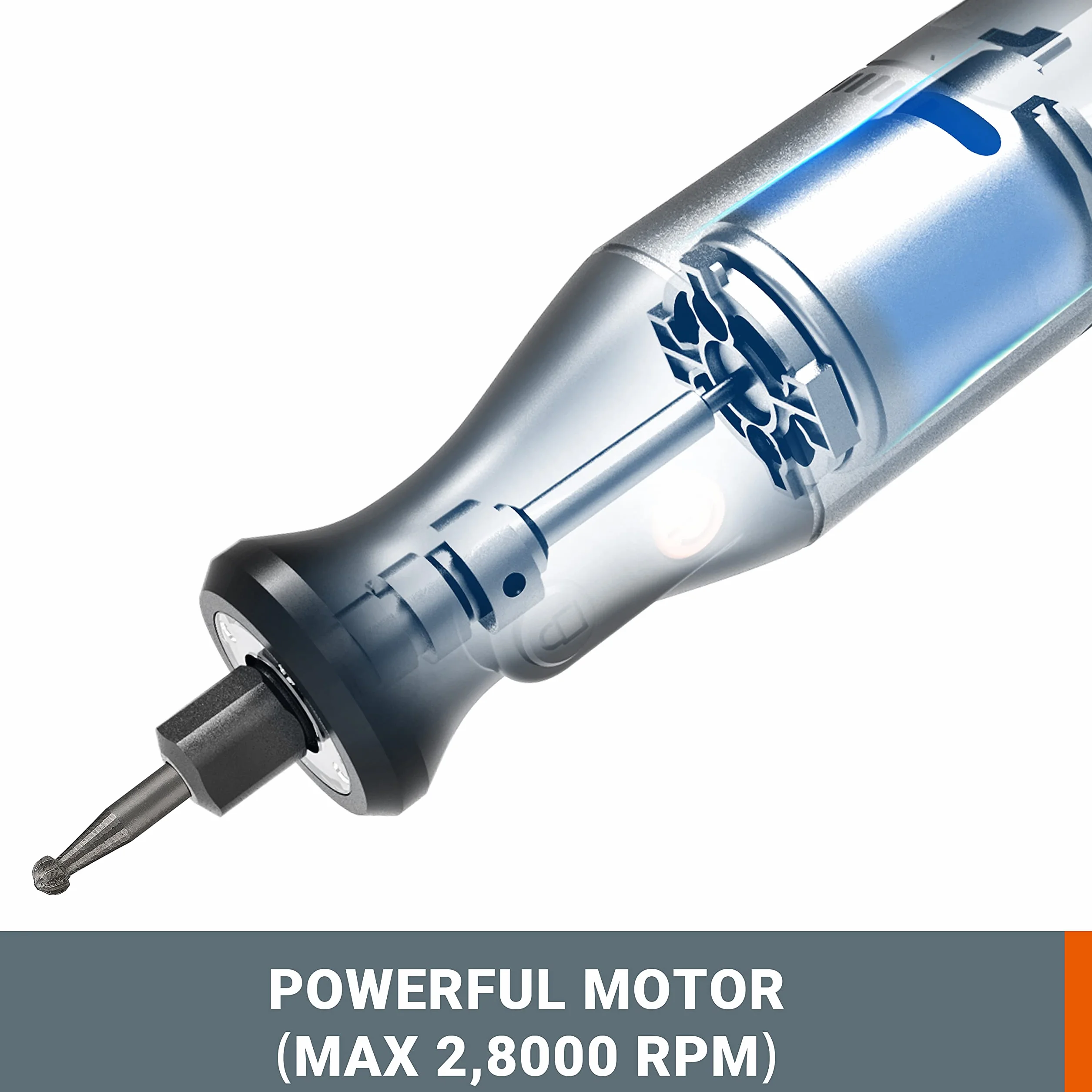WORX 8V WX106 Multifunktionswerkzeug mit 23 Zubehörteilen, anpassbarer Drehzahleinstellung von 5000 bis 28000 U/min, 3,2 mm Abmessung, USB-Aufladung zum Schleifen, Gravieren, Schneiden, Bohren usw