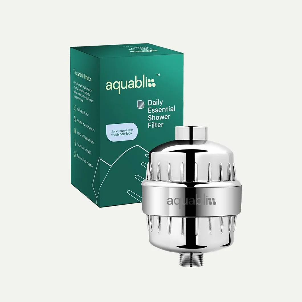 AquaBliss SF220 Universal-Duschfilter mit austauschbarer mehrstufiger Kartusche – lindert Juckreiz, Ekzeme und Akne für strahlende Haare, Nägel und Haut, Chrom