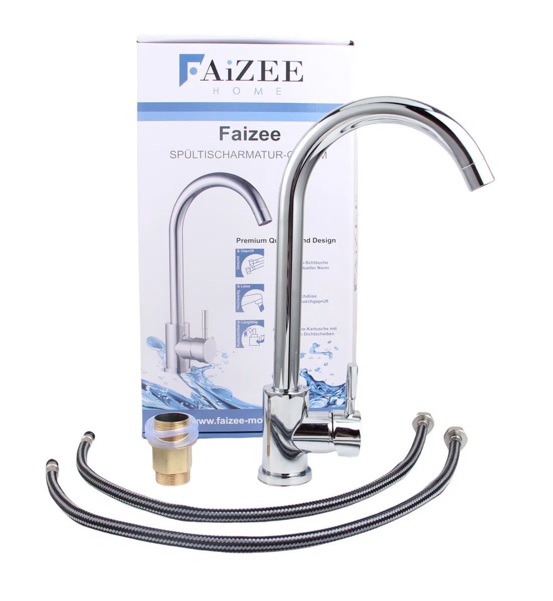 Faizee Home | Edelstahlspüle 76x44 cm – Hochwertige Einbauspüle für die Küche | Mit Armatur & Siphon-Set | Pflegeleichtes Spülbecken für moderne Küchen