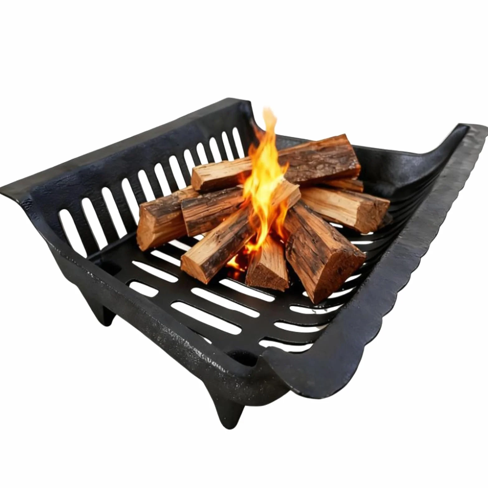 Amagabeli Kaminrost Schwarz - Robuster Kaminrost aus Stahl, Feuerbock für Kamin, Kaminholzständer, Brennholzhalter, Scheitholzregal mit Füßen für Innen & Außen, Feuergitter